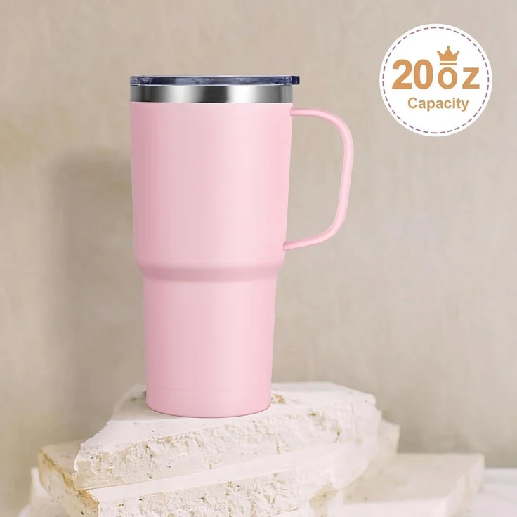 Livole 600ml Thermobecher Vakuum Kaffeebecher Edelstahl Strohhalm Deckel 20oz – Bild 3