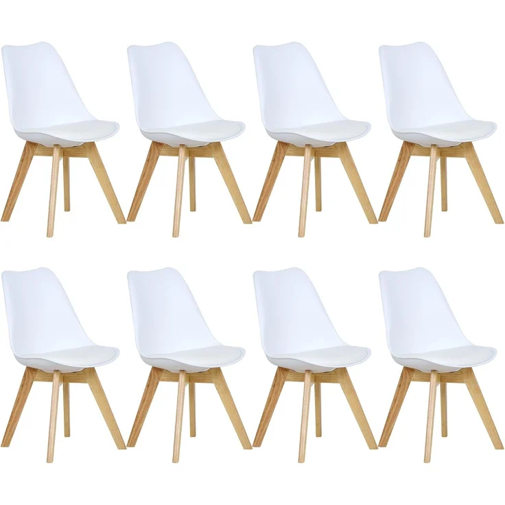 WOLTU Esszimmerstühle 8er Set, Skandinavische Küchenstühle, Wohnzimmerstuhl, Retro Design, Sitzfläche aus Kunstleder, Polsterstuhl Lehnstuhl,Massivholz Beine, Weiß EZS69ws-8 – Bild 1