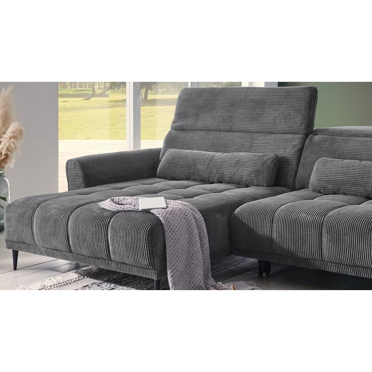 Massivart® Ecksofa LOGAN Cord grau, beige, grün, rost / 277 cm, Cordsofa / Sitztiefenverstellung / Kopfteilverstellung / Nosagfederung – Bild 3