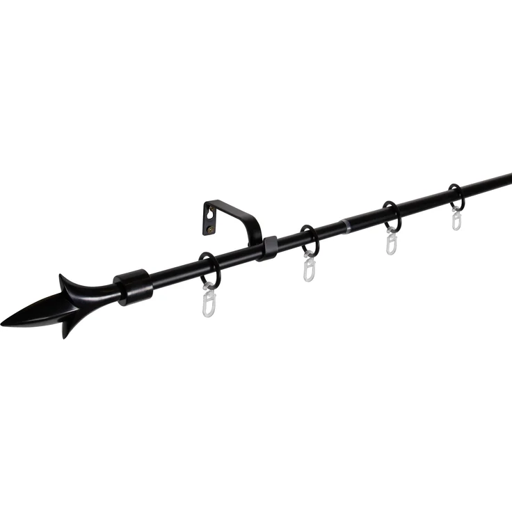 ondeco Gardinenstange ausziehbar 1-lauf, Vorhangstange Fenster Wandmontage, Endstück Lance Komplettgarnitur Teleskopstange 13/16 mm mit Ringen - Schwarz - 130-240 cm – Bild 3
