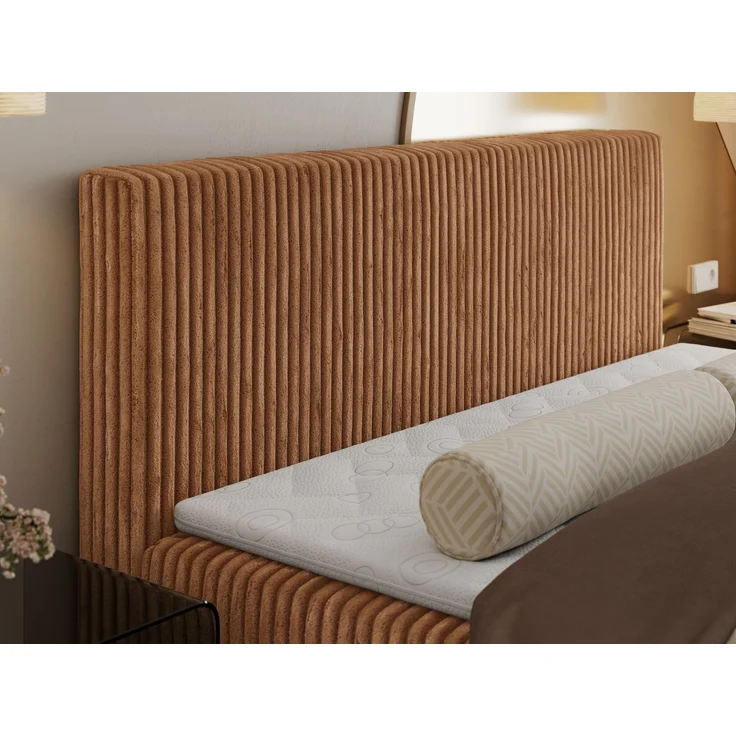 Boxspringbett mit Kopfteil und Topper Visco, Cord Bett - TILIANO - 180 x 200 cm - Orange Cord - H3 – Bild 4