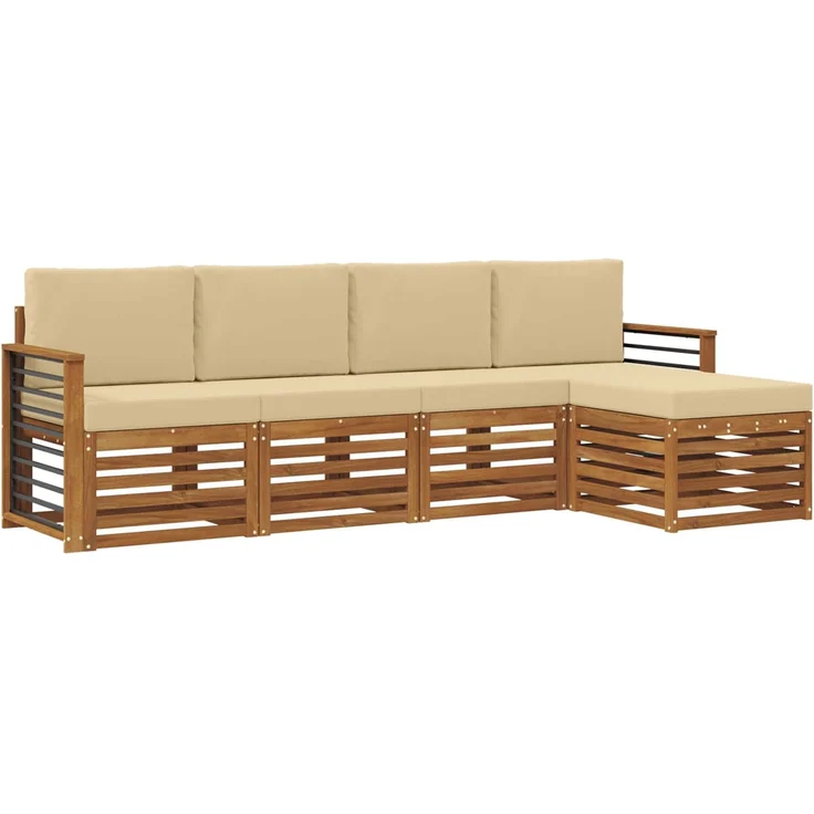 vidaXL Outdoor-Sofagarnitur 5 stk. 5-Sitzer Natur und Beige 3374663 – Bild 2