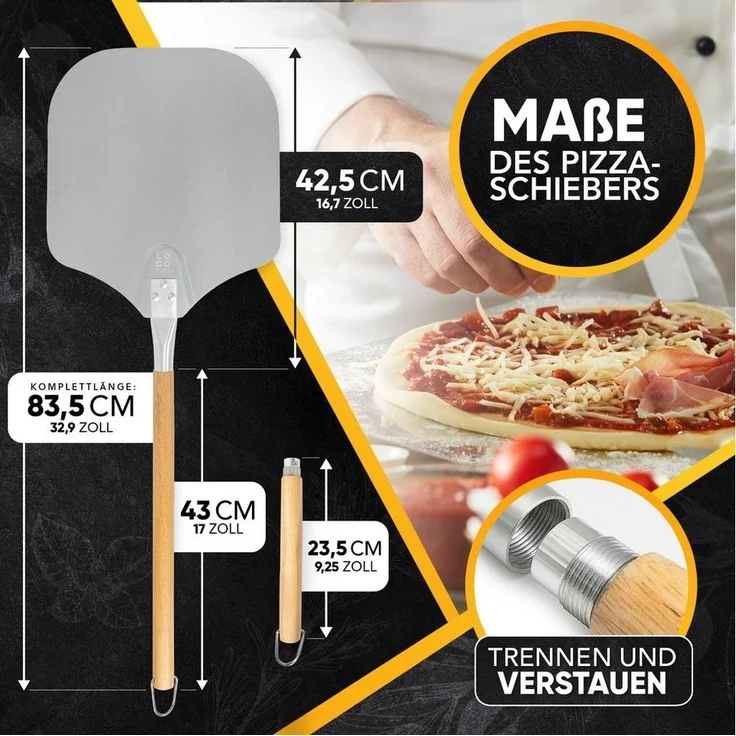 Loco Bird Pizzaschieber aus rostfreiem Aluminium, Pizzaheber mit abgerundeten Kanten – Bild 3