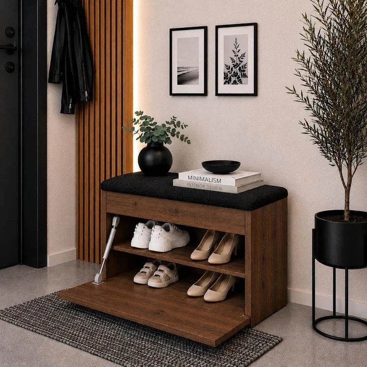 KRISAN MÖBEL Schuhschrank LOLA, Farbe: Okapi Eiche / Schwarz, mit schwarzer Sitzfläche, 50 x 32 x 47 cm – Bild 5