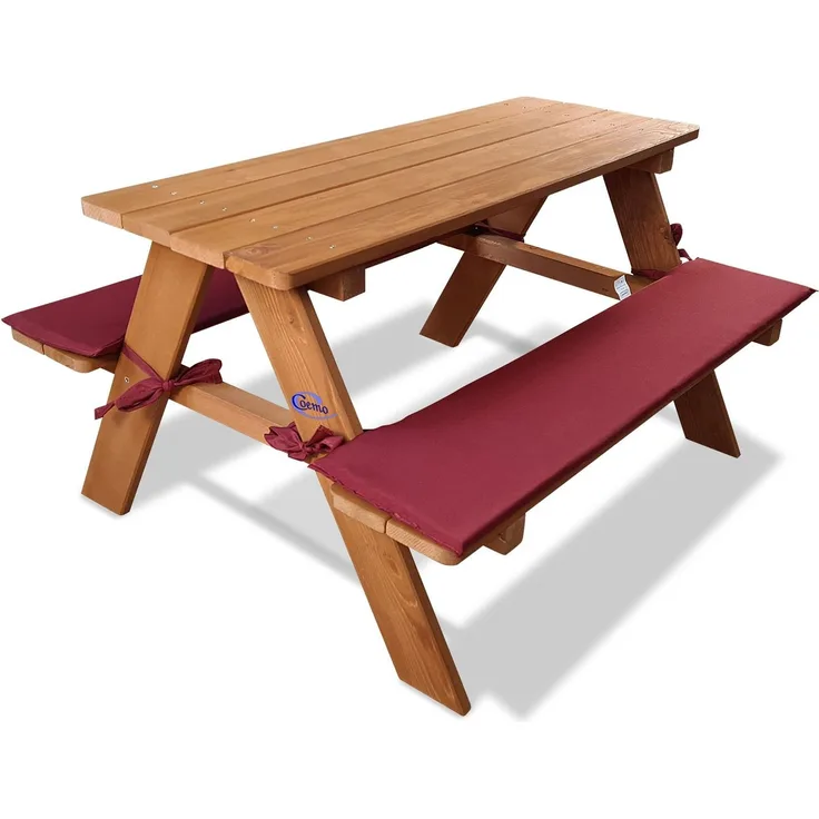 Coemo Kinder-Sitzgruppe Picknicktisch mit Polster Spieltisch Gartentisch Holz
