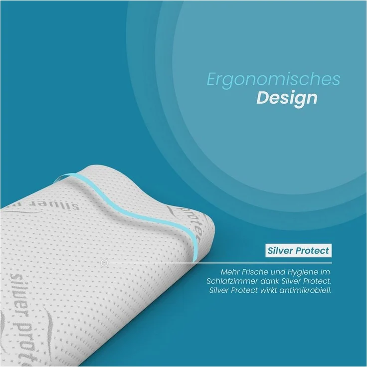 Bestlivings Nackenstützkissen "Silver-Protect" Bezug, Füllung: Polyurethan, Bezug: Polyester, Seitenschläfer, Rückenschläfer, Bauchschläfer, Memory Foam Nackenkissen (Nackenstützkissen 60x30cm) Viscoelastisch – Bild 2