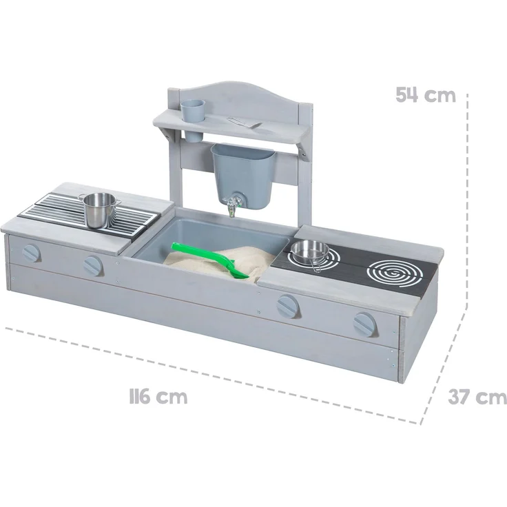 roba 2in1 Balkonsandkasten & Matschküche für Kinder - FSC®-zertifiziert - Inkl. Zubehör - Kompakte Spielküche für Balkon & Garten - Grau – Bild 10