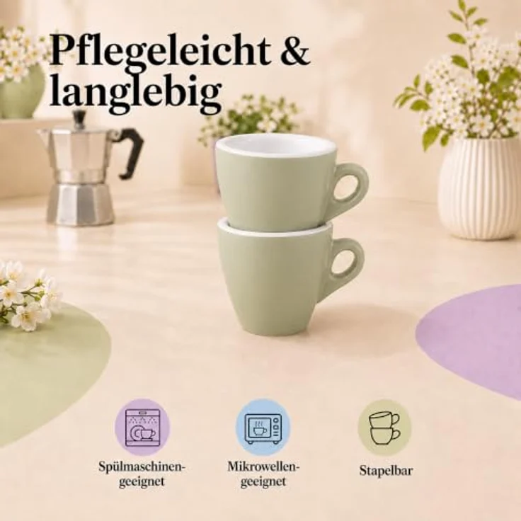 MUVELL Espressotasse Espressotassen 4er Set mit Untertassen, 50ml, Porzellan matt, 4-tlg, Porzellan, verschiedene Farben, Barista-Design, dickwandig, Soft-Touch – Bild 7