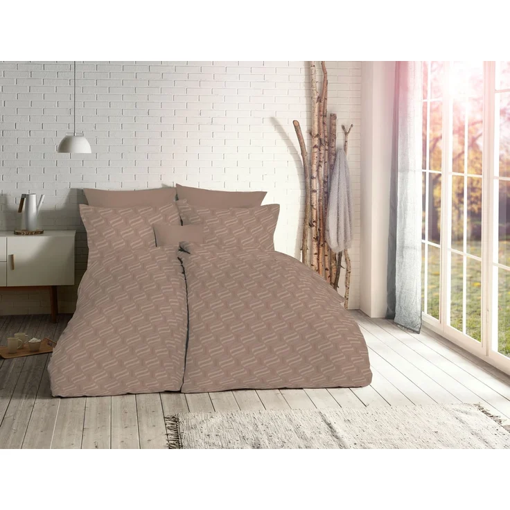 Fleuresse Havanna Damast Bettwäsche uni 135x200 Kugeln Punkte taupe 454618-9042 – Bild 1