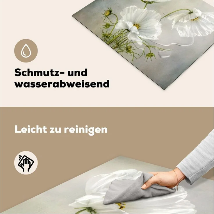 MuchoWow Herd-Abdeckplatte Blumen - Stillleben - Mohn - Weiß - Botanisch, Vinyl, (1 tlg), Ceranfeldabdeckung Küche, Herdabdeckplatte Einteilig, 60x52 cm – Bild 4