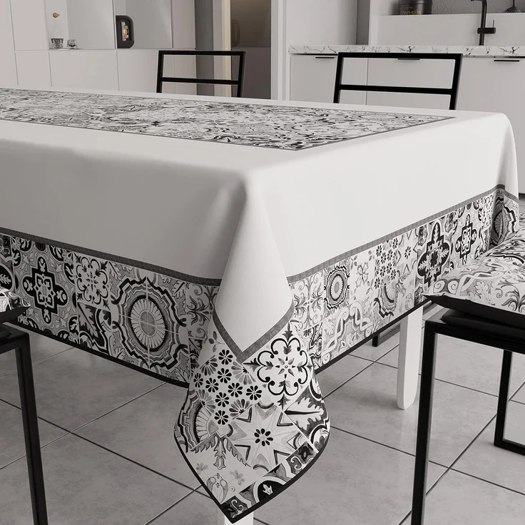PETTI Artigiani Italiani - Tischdecke, schmutzabweisend, rechteckig, geometrisches Design Vietri Schwarz X24 Sitzer (140x450 cm) 100% Made in Italy – Bild 1