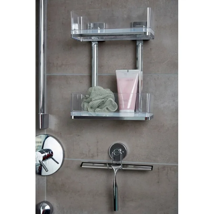 WENKO QUADRO Duschregal, 2 Etagen, Edelstahl, Befestigen ohne bohren, Vacuum-Loc®