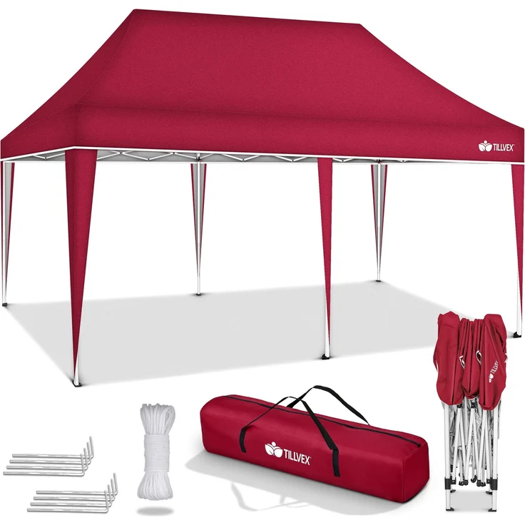 tillvex Pavillon 3x6m Rot wasserdicht | Pop-Up Faltpavillon höhenverstellbar | Gartenzelt UV Schutz 50+ | Partyzelt mit Tasche für Garten – Bild 6
