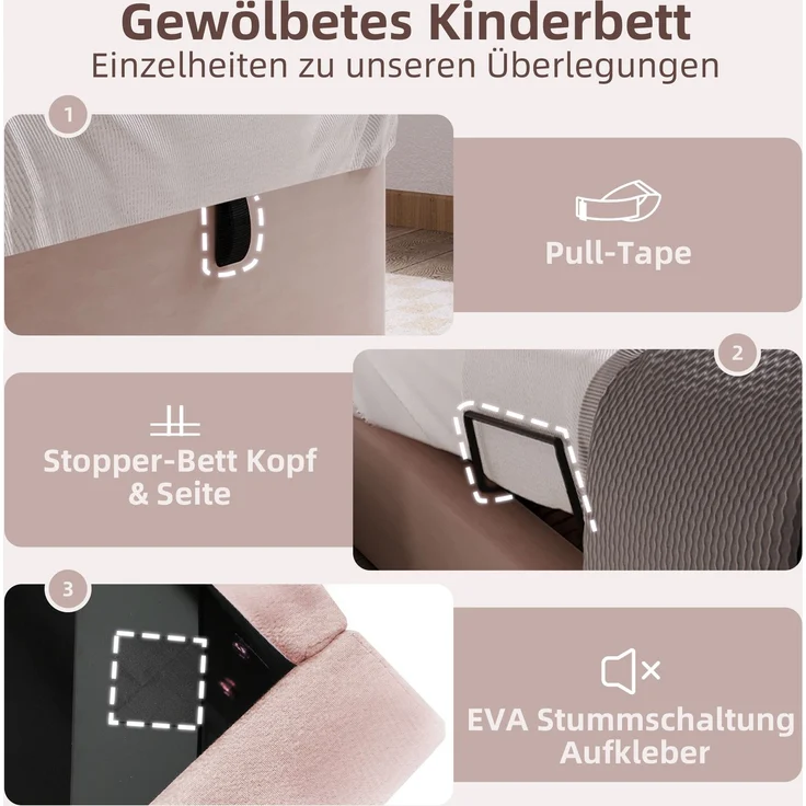 Merax Polsterbett Kinderbett, Einzelbett mit kosmischem Muster, 90 x 200 cm, Rosa, Samt für Jungen & Mädchen (Ohne Matratze) – Bild 5