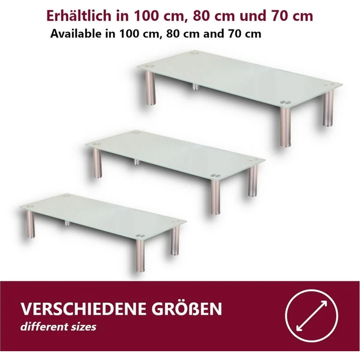 HOOZ TV-Aufsatz Weißglas mit Aluminiumfüßen - Ablage und Platzerweiterung 70x35cm, (modern, mit Aufbauanleitung), aus Sicherheitsglas – Bild 3
