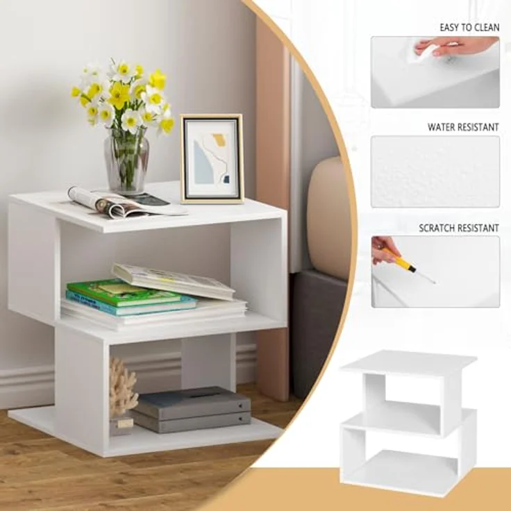 EUGAD Nachttisch (1-St), Sofatisch mit 2 Ablagen, 40x43,5x40 cm, Weiß – Bild 6