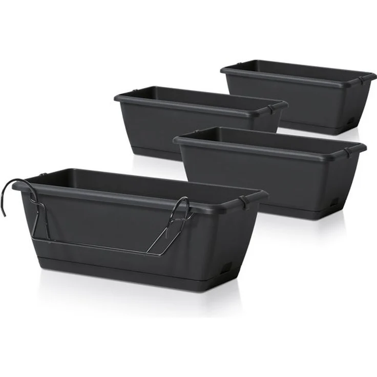 Spetebo Balkonkasten Balkon Blumenkasten mit Halterung und Bewässerungssystem (Packung, 4 St, 1 tlg), Kunststoff Geländer Pflanztopf in anthrazit – Bild 4