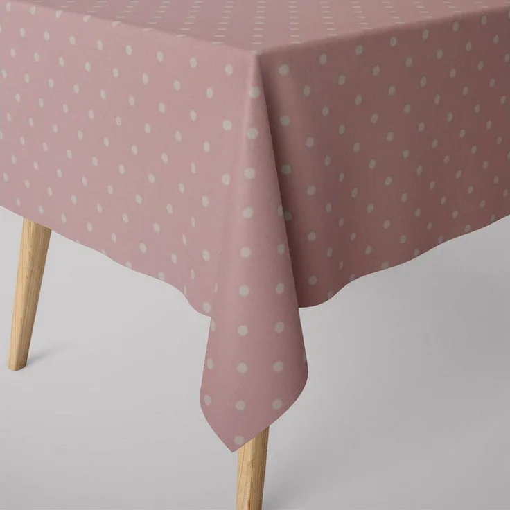 SCHÖNER LEBEN. Tischdecke Full Stop Punkte candy rosa weiß, handmade