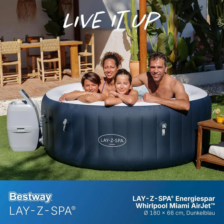 Bestway 6001C LAY-Z-SPA Energiespar Whirlpool Miami AirJet für 4 Personen Ø 180 x 66 cm, Dunkelblau – Bild 3