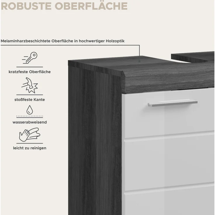 Badezimmer-Set >Scout< in Rauchsilber / Weiß Hochglanz - 149x191x34cm (BxHxT) – Bild 9