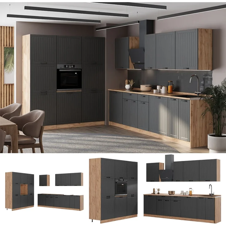 Küchenzeile Fame-Line Dunkelgrau/Goldkraft Eiche 460 cm, AP Anthrazit Vicco – Bild 4