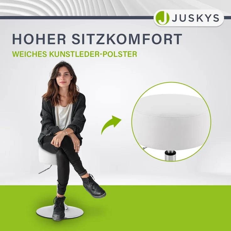 Juskys 'Tonia' Schminktisch Sitzhocker mit Kunstleder-Bezug, weiß – Bild 8