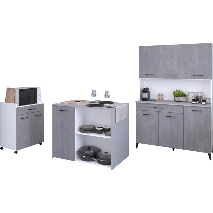 XXXL Küchenmöbel Beistellschrank und Kücheninsel, Weiß, Holzwerkstoff, 80x200x120 cm, Küchenzeile ohne Geräte