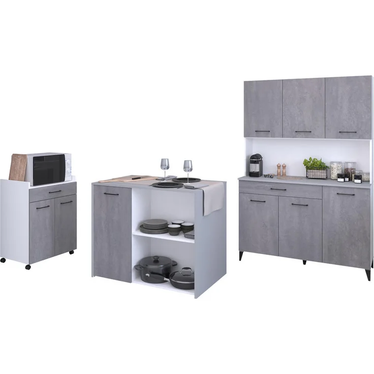 XXXL Küchenmöbel Beistellschrank und Kücheninsel, Weiß, Holzwerkstoff, 80x200x120 cm, Küchenzeile ohne Geräte