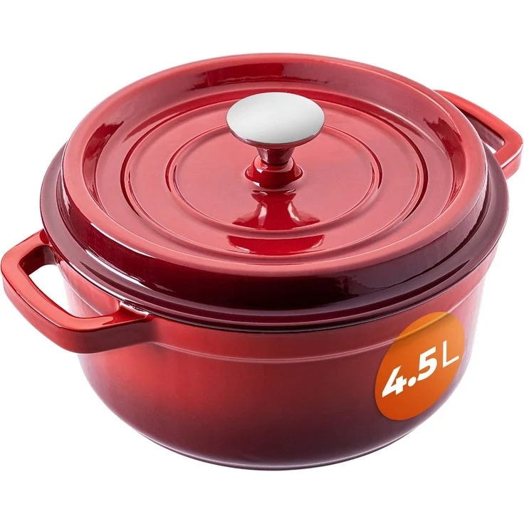 KADAX Gusseisentopf 4,5 Liter, Ø 23 cm, Schmortopf aus emailliertem Gusseisen, Rund Topf mit Deckel, Bräter zum Schmoren, Braten, Kochen & Backen, Bratentopf (Rot) – Bild 1