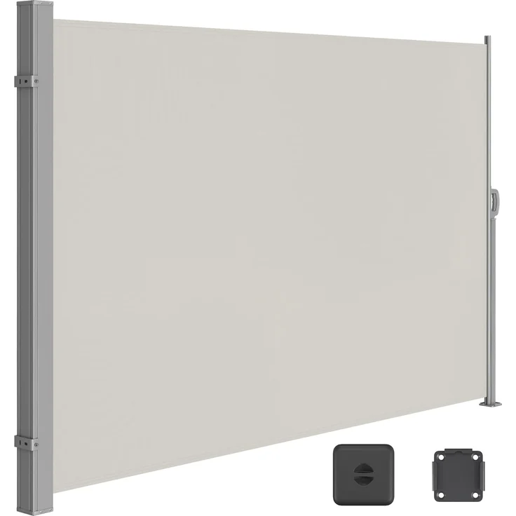 Songmics Seitenmarkise mit Stahl-Kasten, rostbeständig, ausziehbar, 200x300 cm, Sichtschutz, Sonnenschutz, Blickdicht, Seitenrollo, für Balkon, Terrasse, Garten, beige GSA200K02 – Bild 1