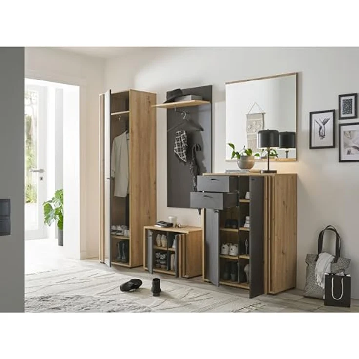 HBZ Schuhschrank Volano in schwarz, BxHxT 80x106x38 cm (1-St) Mit 2 Türen, 2 Schubkästen, 5 Einlegeböden – Bild 6