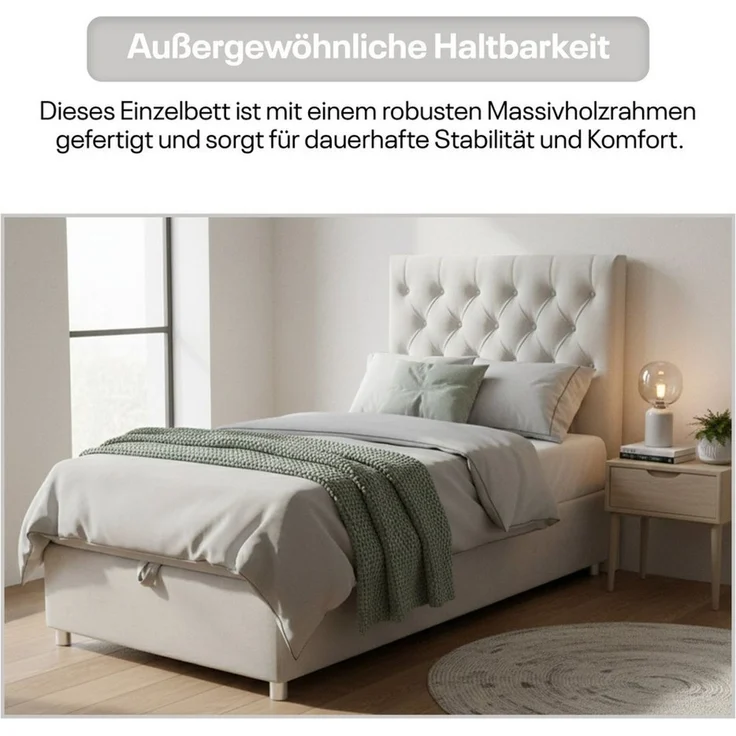 Best for Home Boxspringbett mit Bettkasten K-14 SINGLE Bonell-Matratze inkl. Komfort Topper (Einzelbett, Polsterbett gepolstertes Kopfteil, Jugendbett, Kinderbett, 70x200 80x200 90x200 100x200 cm), Handwerksqualität, TOP Preis-Leistungs-Verhältnis – Bild 3