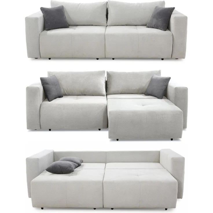Schlafcouch Verwandlung Big-Sofa - Ecksofa Gästebett Bettkasten Cord Silbergrau – Bild 1