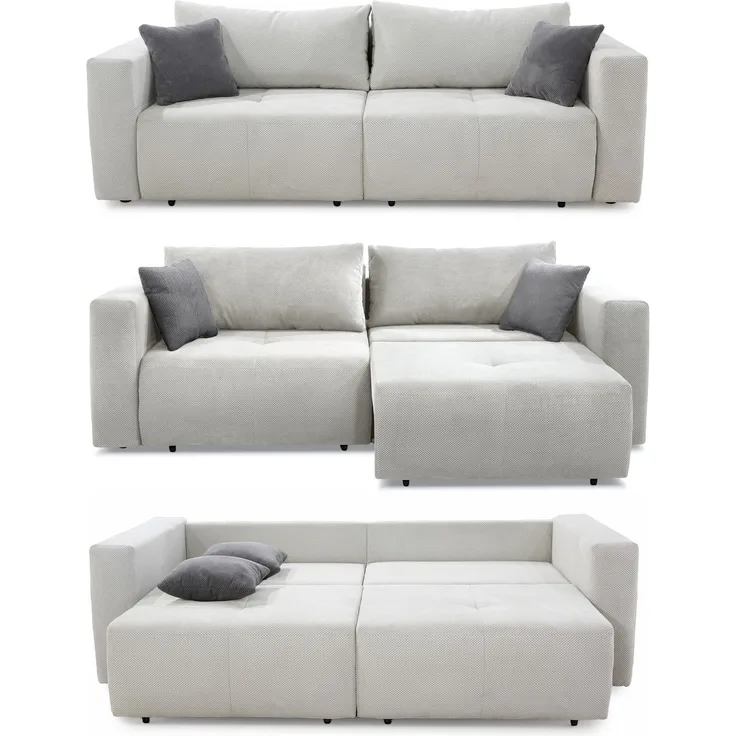Schlafcouch Verwandlung Big-Sofa - Ecksofa Gästebett Bettkasten Cord Silbergrau