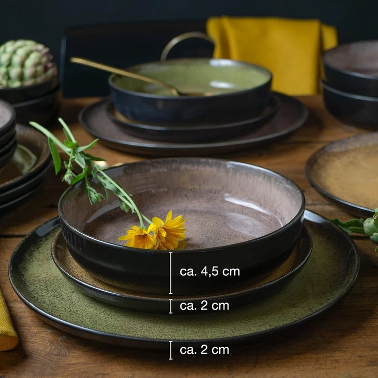 Moritz & Moritz VIDA Geschirrset 6 Personen Vintage 18-tlg. - Modernes Porzellan Geschirr Set - Kratz-, Mikrowellen- & Spülmaschinenfest, Essgeschirr, Tafelservice, Kombiservice 6 Personen – Bild 6