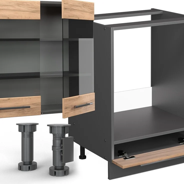 Eckküche Fame-Line Goldkraft Eiche/Anthrazit 347 x 46 cm ohne Arbeitsplatte Vicco – Bild 4