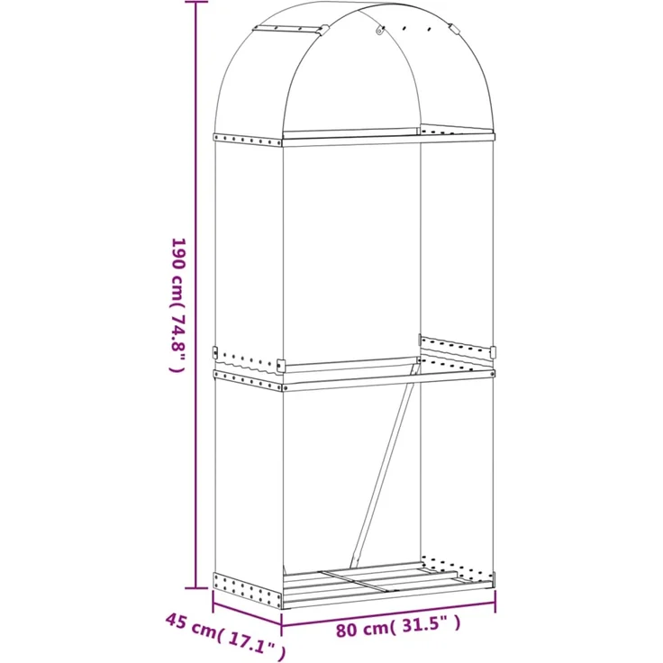 vidaXL Holzkorb Anthrazit 80x45x190 cm Verzinkter Stahl 364560 – Bild 9
