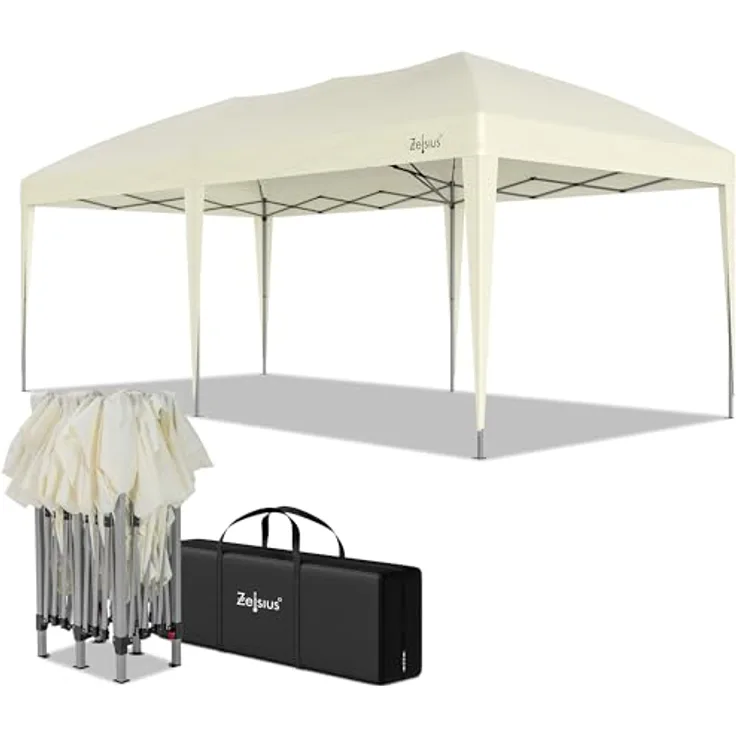 Zelsius Faltbarer Pavillon 3x6 m, Pop-Up Faltpavillon UV30 mit wasserabweisendem Dach, klappbares Gartenzelt mit Tragetasche