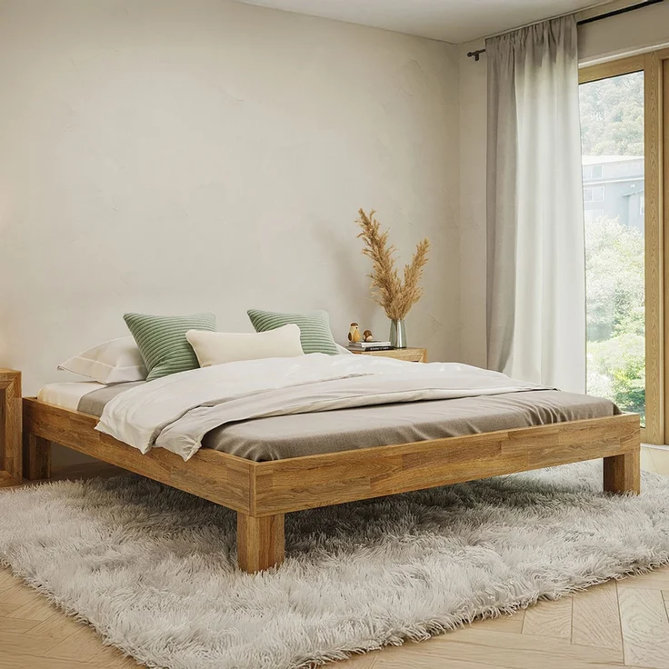 skølm 'Floki' Bett 180x200 cm, Bettgestell, natur geölt, Massivholzbett aus Eiche, geeignet als Doppelbett – Bild 1
