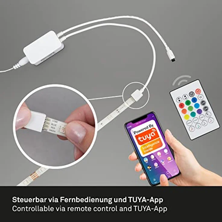 BRILONER Leuchten - RGBIC LED Strip 5m, Magic RGBIC Lichtband kürzbar, App-Steuerung, Fernbedienung, Musiksensor, Sprachgesteuert, LED Band, Leiste, Streifen, Weiß, 2313-150 – Bild 9
