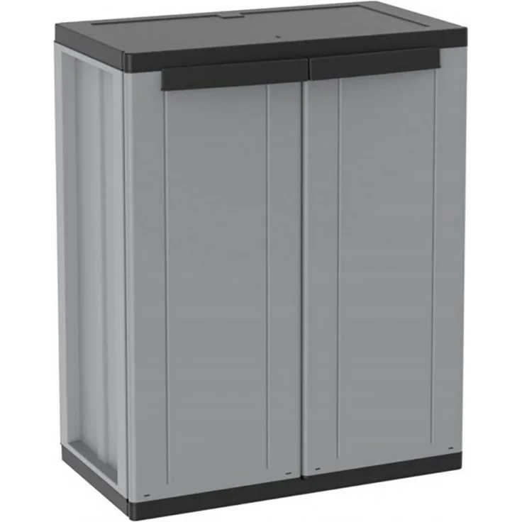 Kreher Mehrzweckschrank Kunststoffschrank mit 1 Boden (Schwarz/Grau)