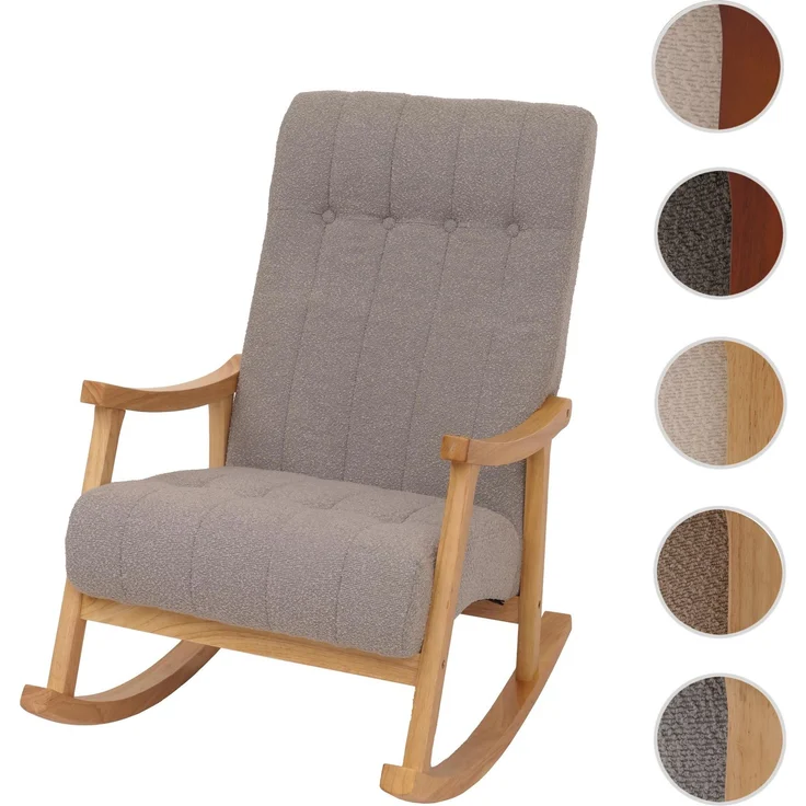 Schaukelstuhl HWC-K10, Relaxsessel, Holz FSC® Stoff/Textil Bouclé (450g/m²) ~ grau, Gestell natur – Bild 10