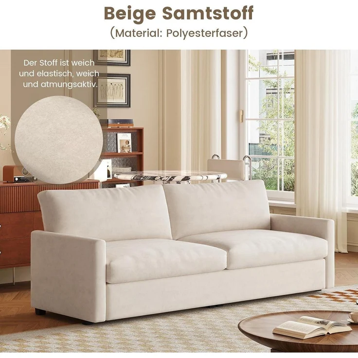 Sofa 3-Sitzer 190 cm Stoffbezug beige mit Armlehnen – Bild 3