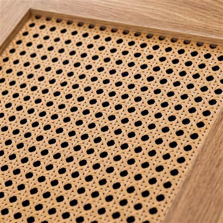 Wohnregal in Rattan-Optik mit 2 Türen, 2 Schubladen und 6 Fächer | ca. 75 x 167,5 x 35 cm | modernes Wohnzimmer-Regal aus Metall und MDF-Holz | stehend – Bild 3
