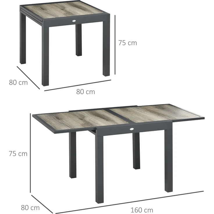 Ausziehbarer Gartentisch für 6 Personen aus Kunststoff und Aluminium, 80/160 x 80 x 75 cm, beige – Bild 5