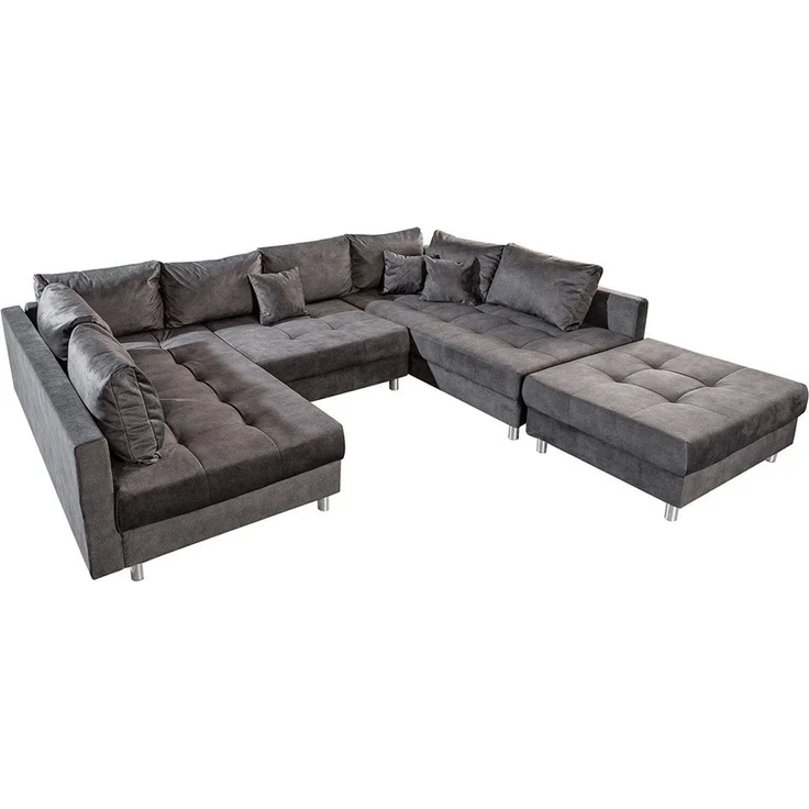 riess-ambiente Wohnlandschaft KENT 305cm grau / silber, Einzelartikel 1 Teile, Wohnzimmer · XXL · U-Form · Federkern · Samt · Hocker & Kissen – Bild 2
