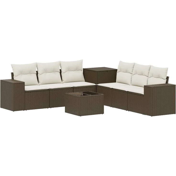 vidaXL Sofa Set 8 stk. Braun und Creme Weiß Polyrattan und Stahl 3448488 – Bild 2