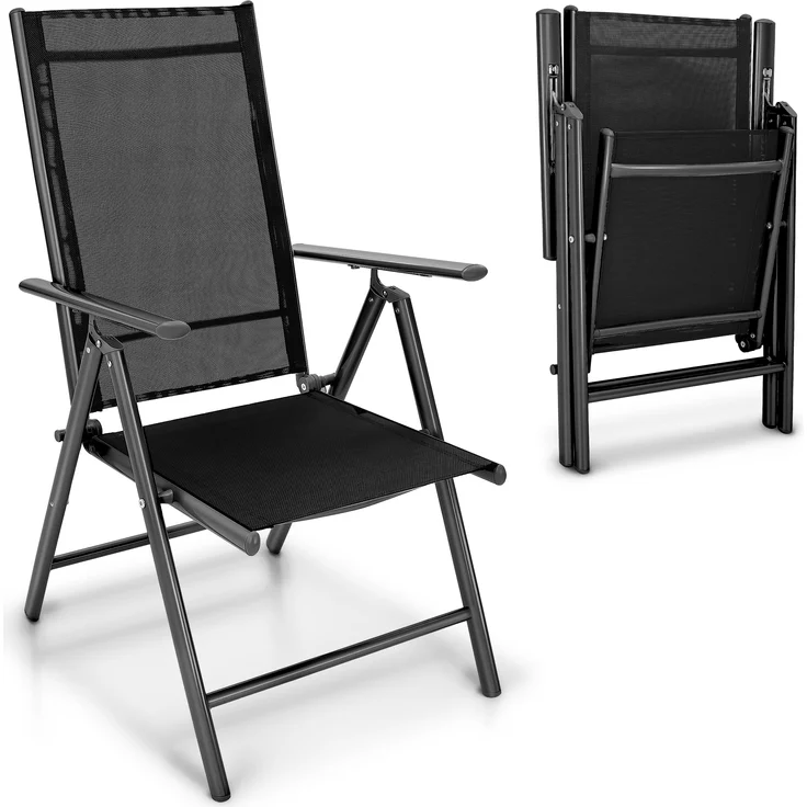 tillvex Gartenstuhl Anthrazit klappbar aus Aluminium | Hochlehner mit Armlehnen | Klappstuhl verstellbar | Klappsessel Balkon Garten Terrasse – Bild 6