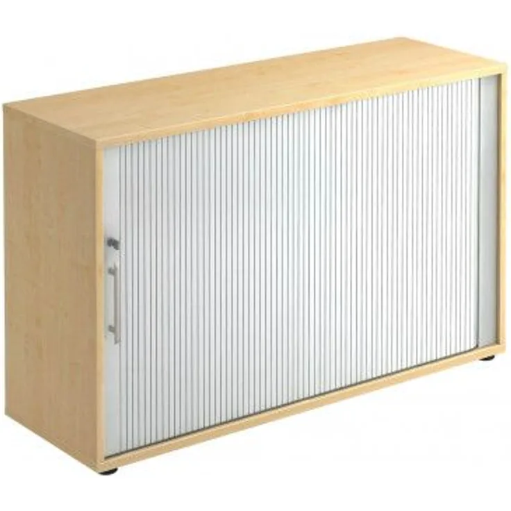 Hammerbacher Rollladenschrank, horizontal, 2 Ordnerhöhen, 120 x 40 x 74,8 cm, Ahorn/Silber, Relinggriff