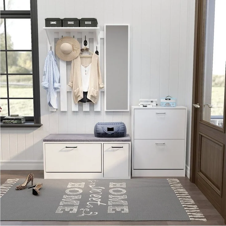 Mondeer Garderobenpaneel Garderobe mit Spiegel, Wandhalter mit 5 Häkchen, 100 x 106 x 22 cm – Bild 1